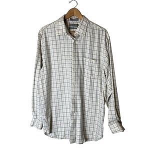 DANIEL CREMIEUX Cashmere Blend Cream & Blue Plaid Long Sleeve Button Down